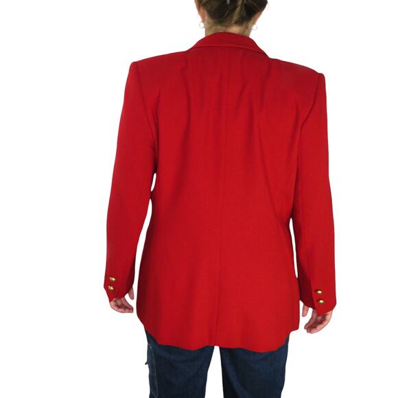 1990s Vintage Kasper Red Blazer Jacket Gold Buttons Large Retro Glam - Picture 6 of 6